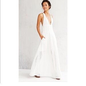 The Jetset Diaries Off White Cotton embroidery eyelet halter maxi dress